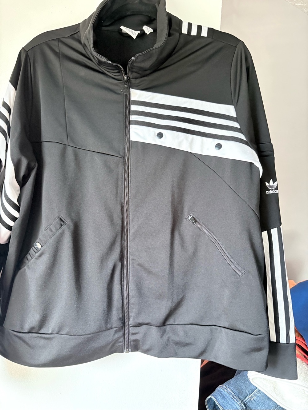 Adidas Black Track Jacket with White Stripe Details